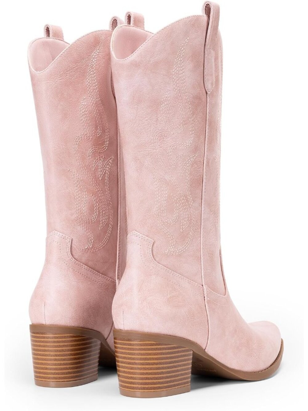 Women's Pink Faux Leather Comfort Square Toe Mid Calf Western Cowgirl Boots - Picture 6 of 6